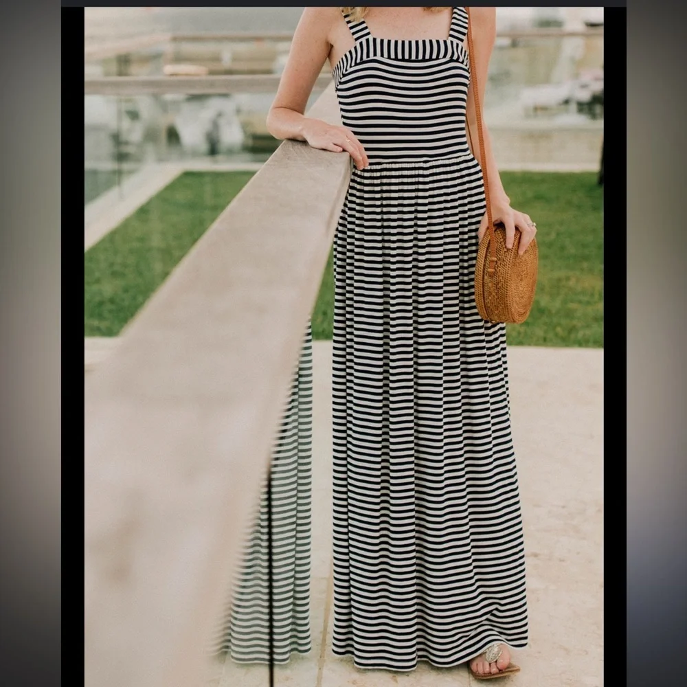 LOFT blue white striped maxi‎ dress Sz M